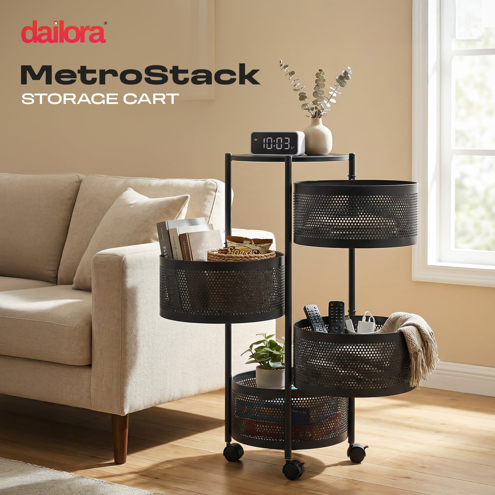 Dailora Multi-Purpose Kitchen Storage Organizer Trolley Rack Stand