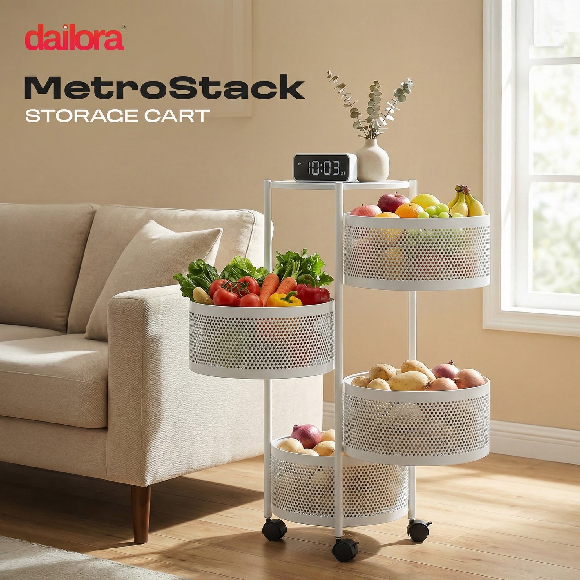 Dailora Multi-Purpose Kitchen Storage Organizer Trolley Rack Stand