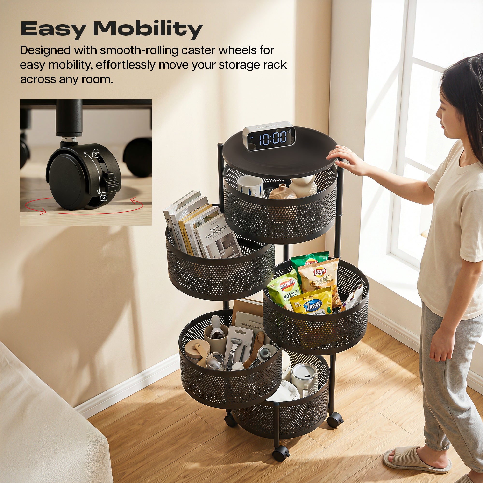 Dailora 5-Tier Round Rotating Kitchen Trolley with 360° Wheels