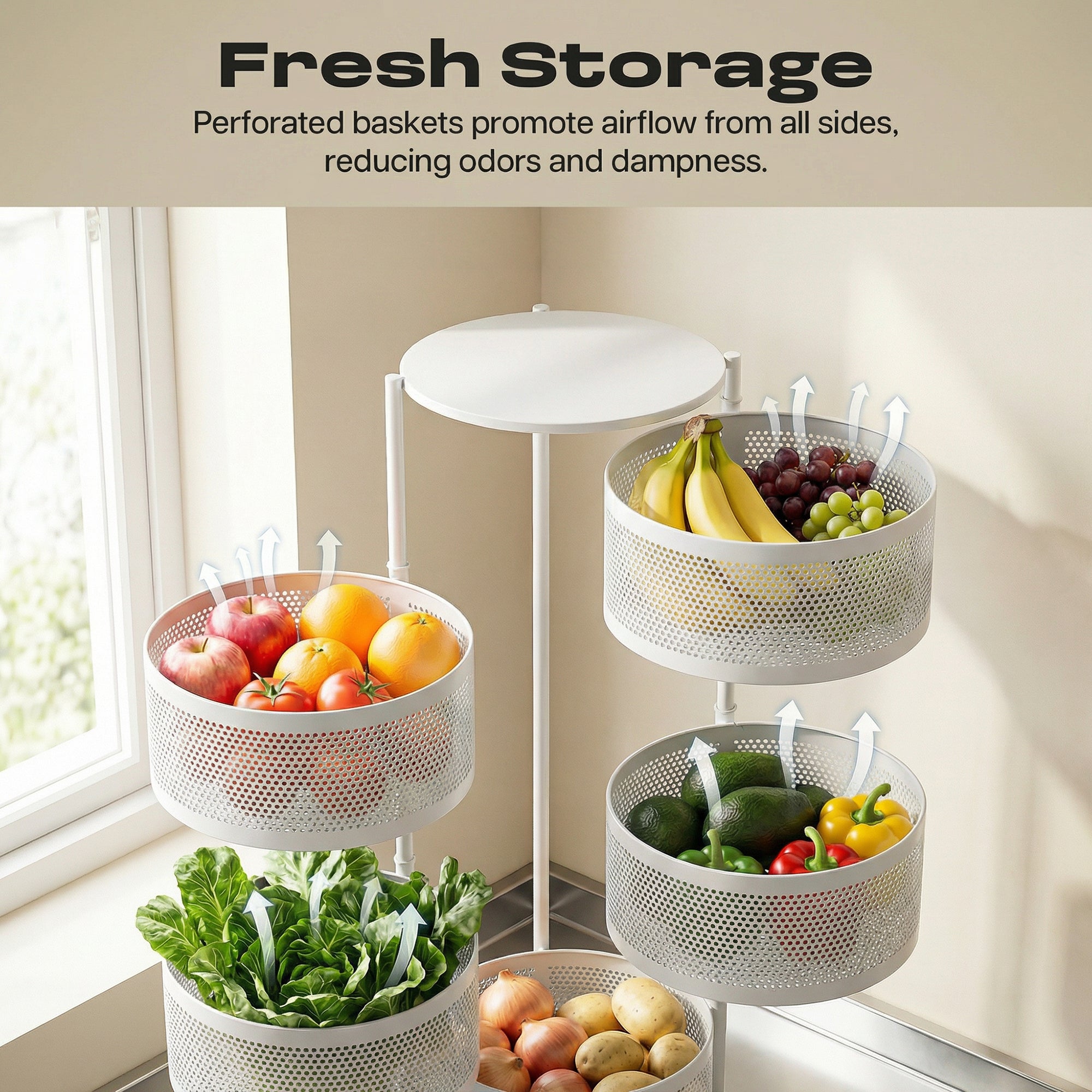 Dailora 5-Tier Round Rotating Kitchen Trolley with 360° Wheels