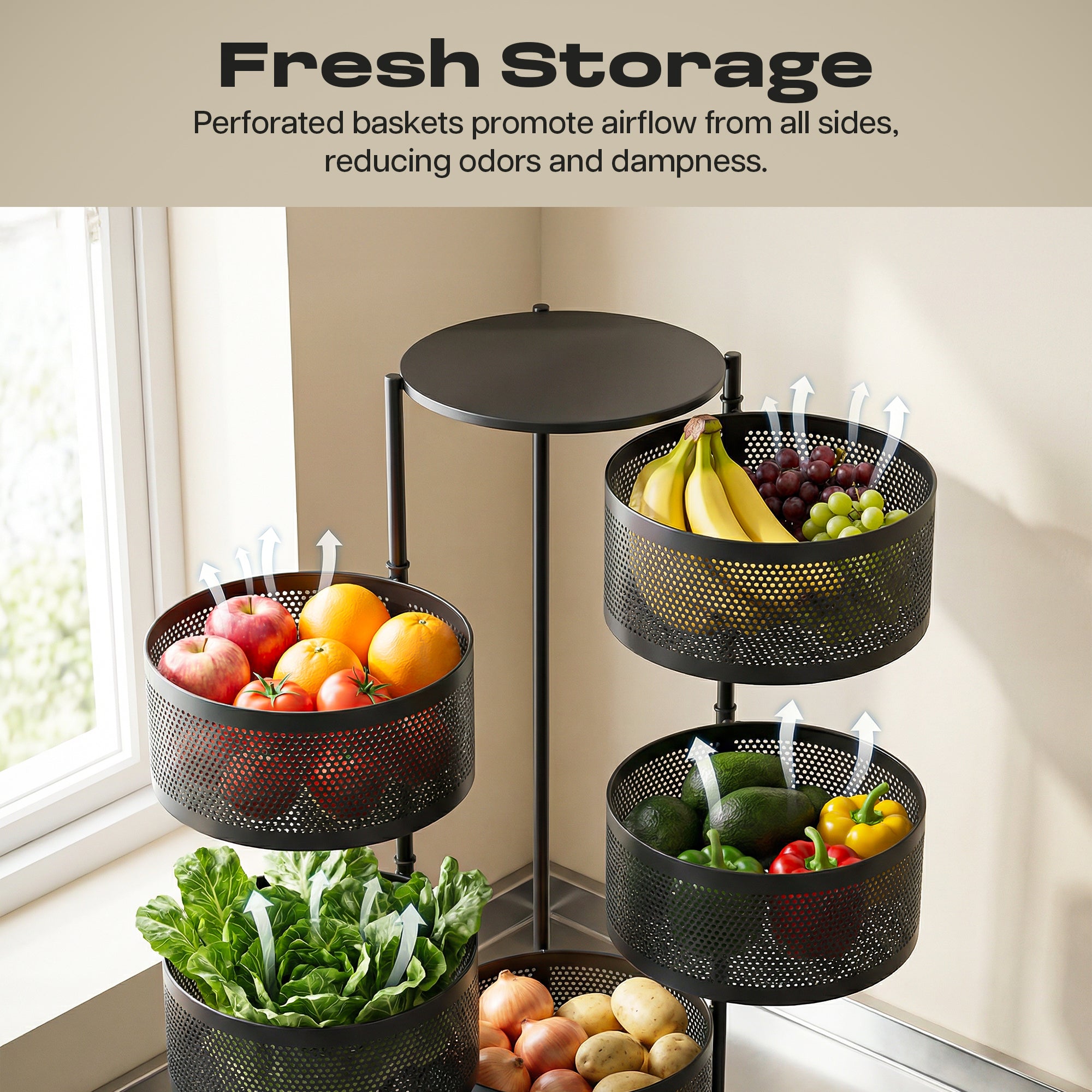 Dailora 5-Tier Round Rotating Kitchen Trolley with 360° Wheels