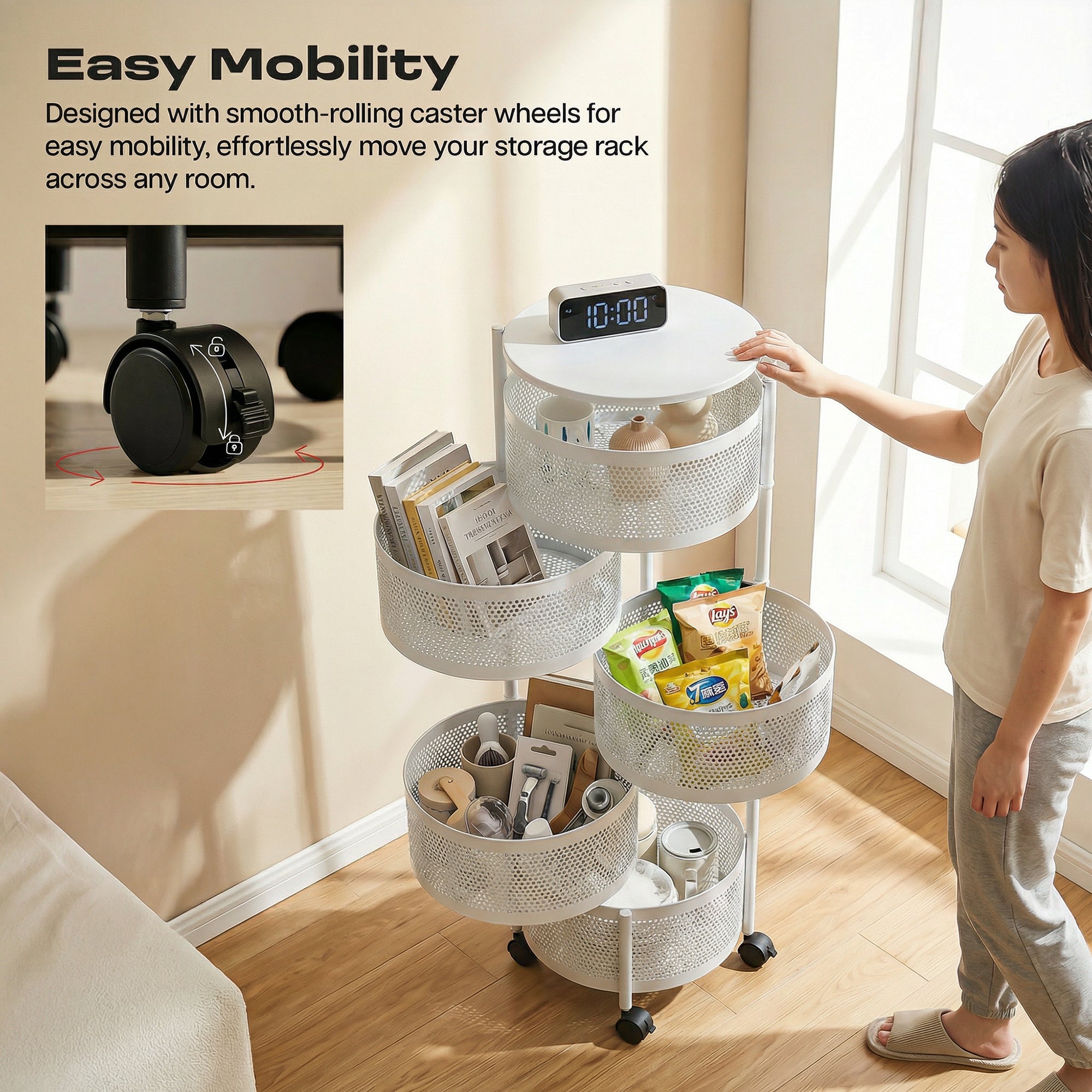 Dailora 5-Tier Round Rotating Kitchen Trolley with 360° Wheels