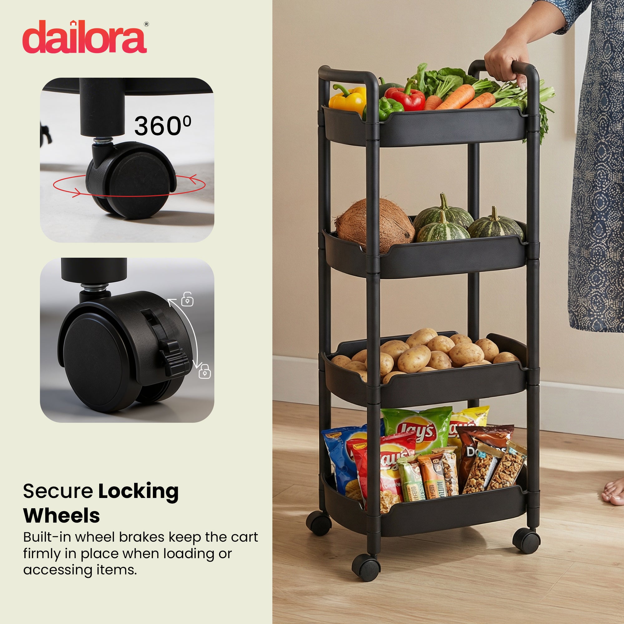 Dailora  Multi-Functional Storage Rack Trolley for Office, Living Room, Kitchen