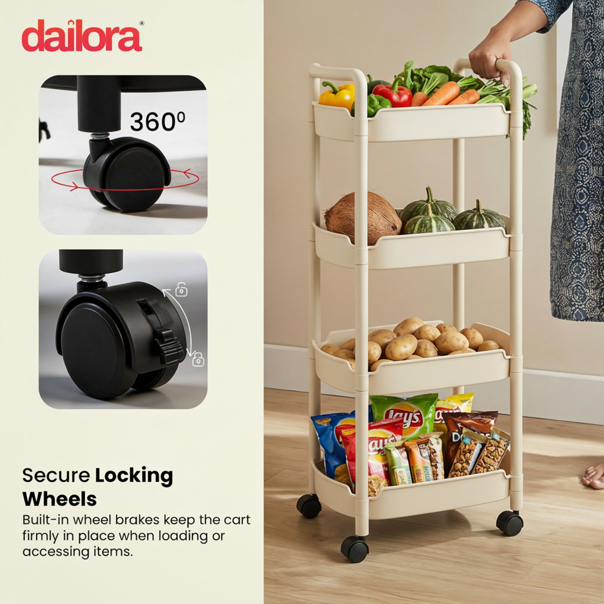 Dailora  Multi-Functional Storage Rack Trolley for Office, Living Room, Kitchen