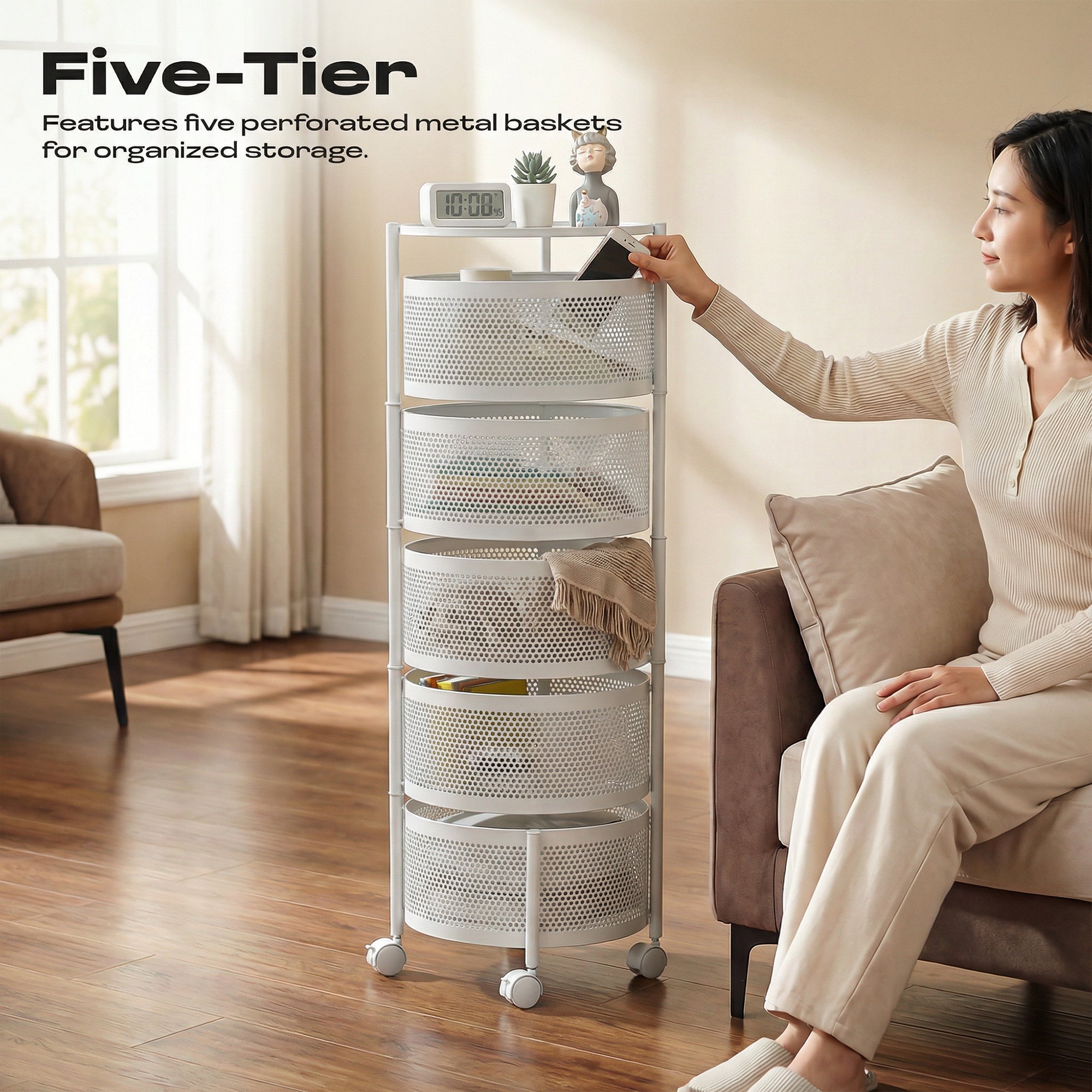 Dailora 5-Tier Round Rotating Kitchen Trolley with 360° Wheels