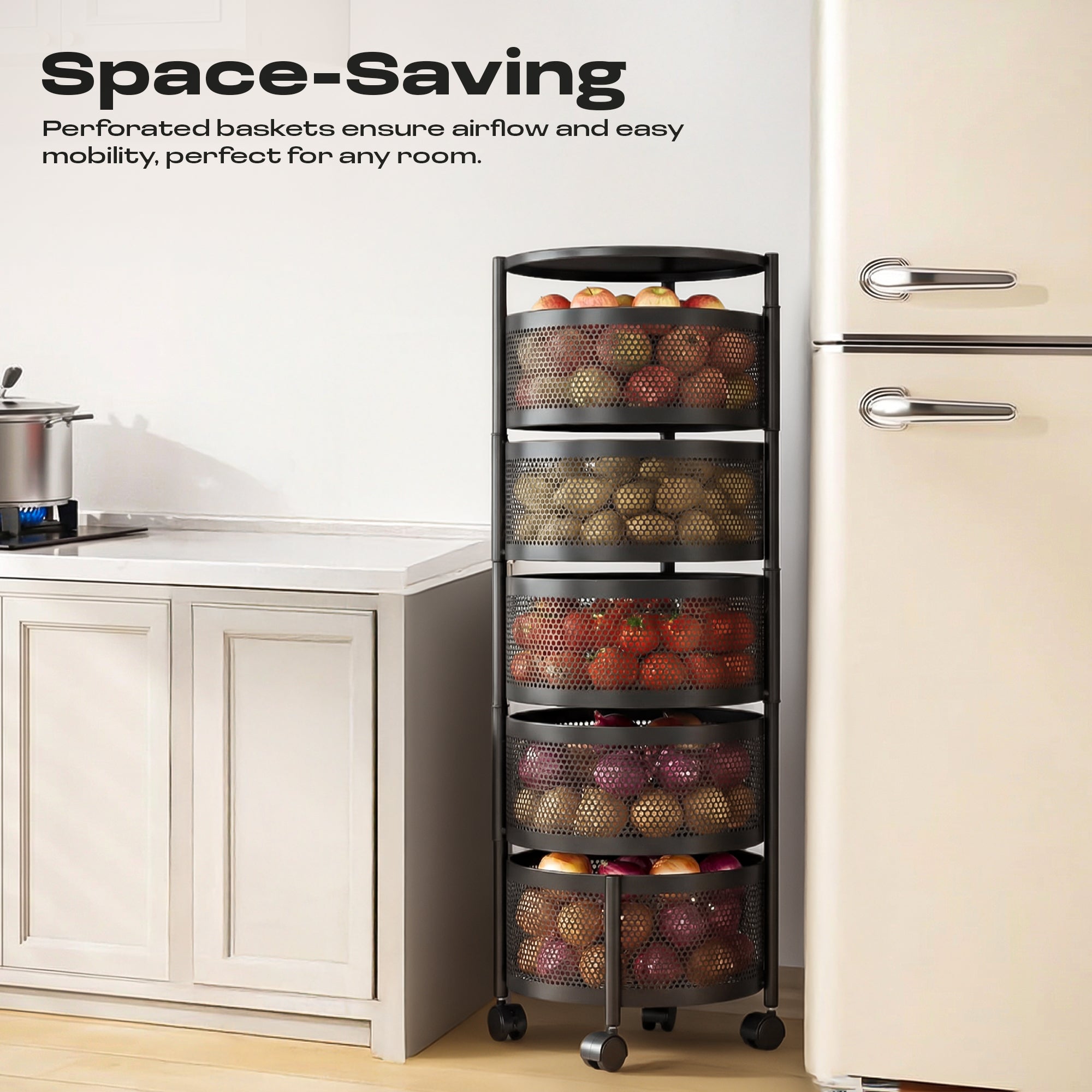 Dailora 5-Tier Round Rotating Kitchen Trolley with 360° Wheels