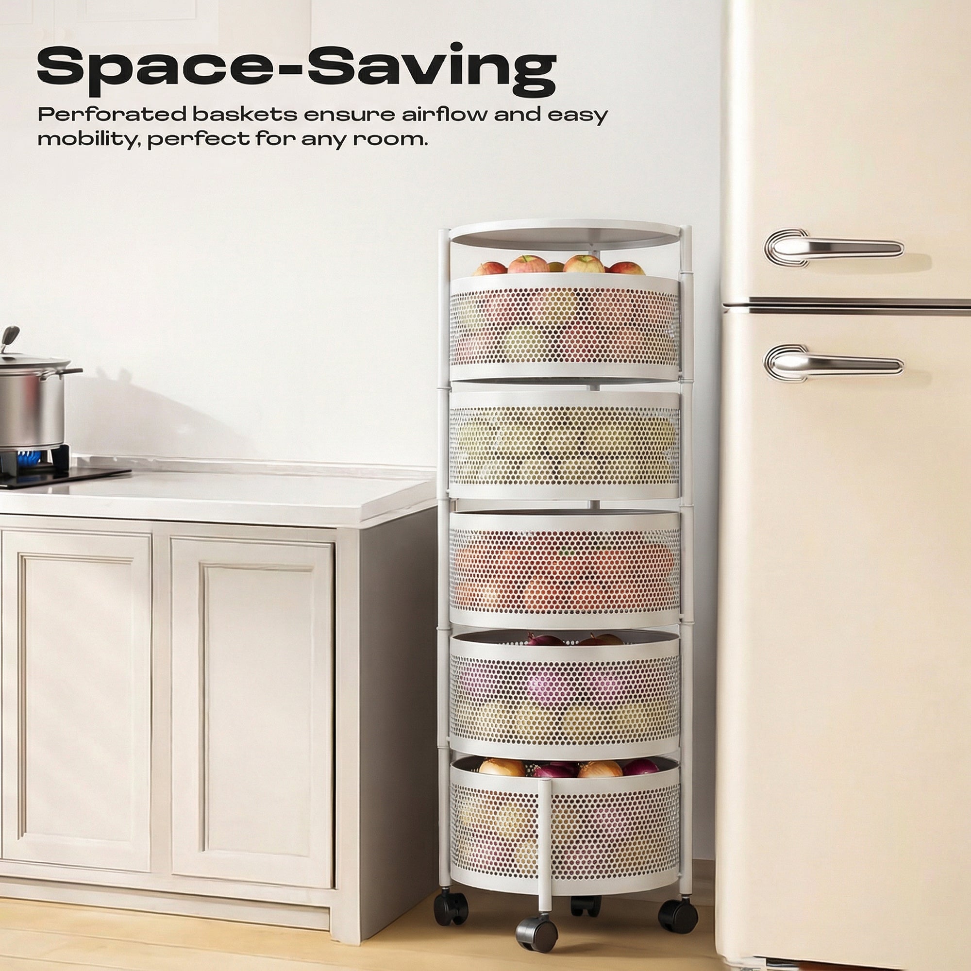Dailora 5-Tier Round Rotating Kitchen Trolley with 360° Wheels