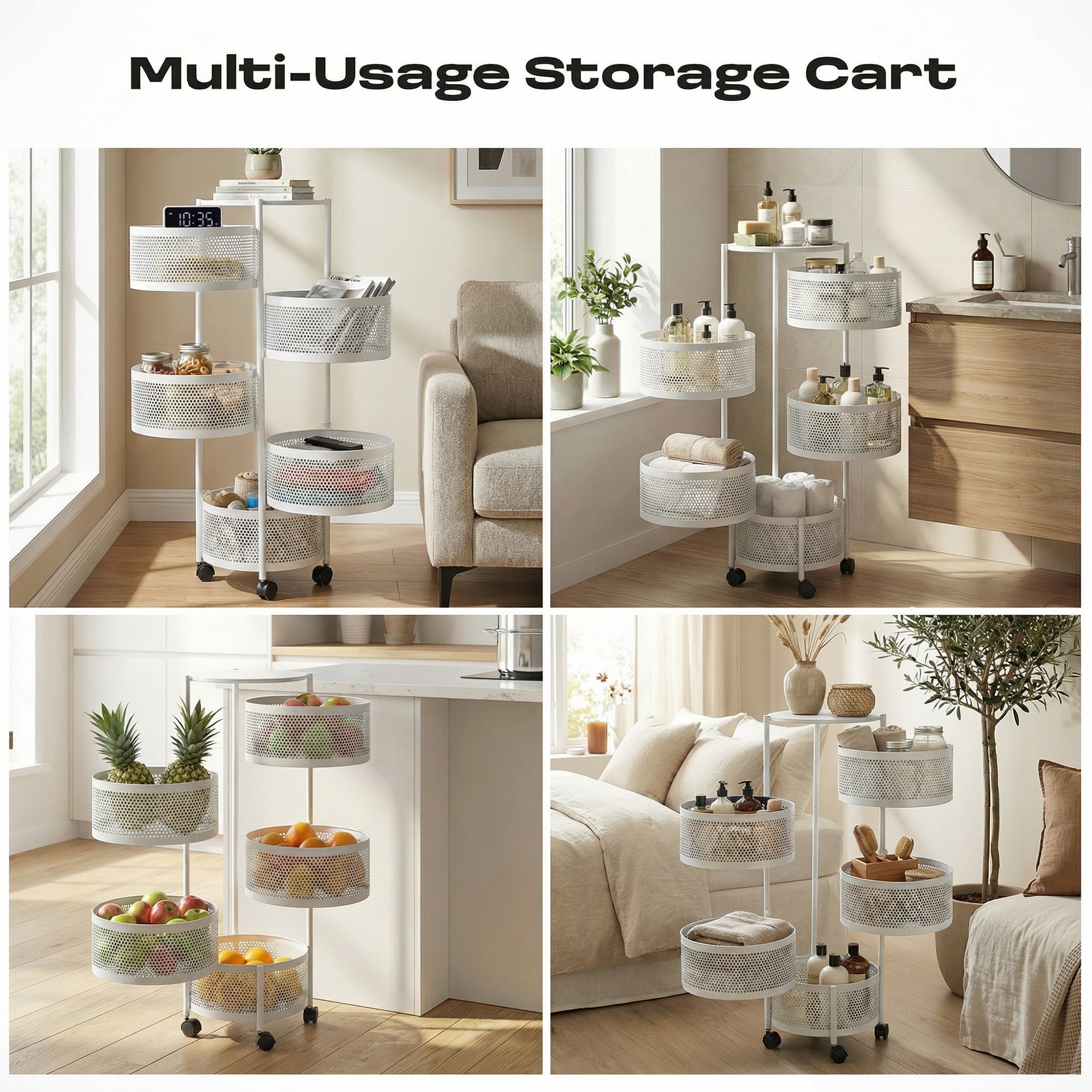 Dailora 5-Tier Round Rotating Kitchen Trolley with 360° Wheels