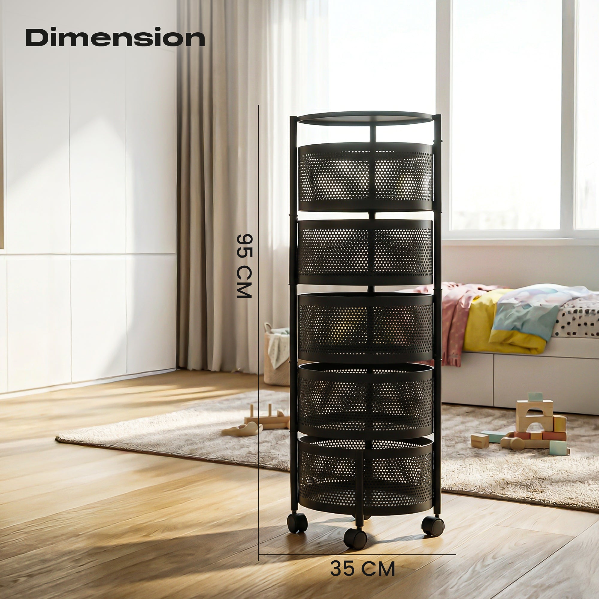 Dailora 5-Tier Round Rotating Kitchen Trolley with 360° Wheels