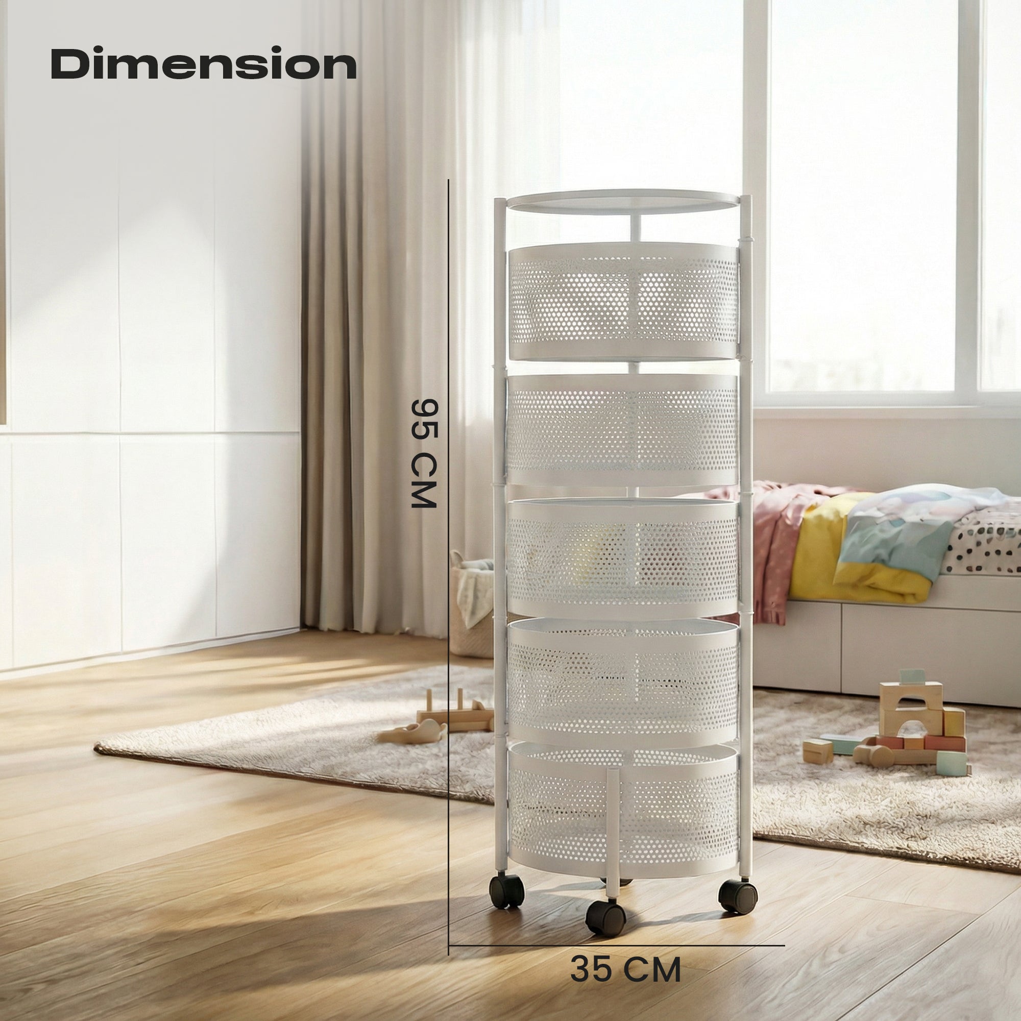 Dailora 5-Tier Round Rotating Kitchen Trolley with 360° Wheels
