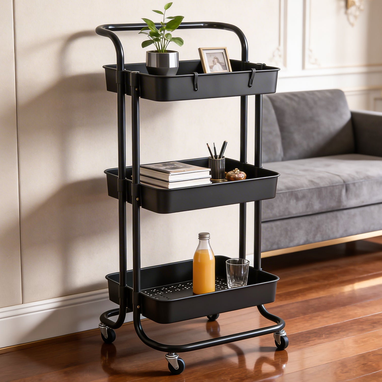 Dailora 3-Tier Multipurpose Trolley with 360° Lockable Wheels