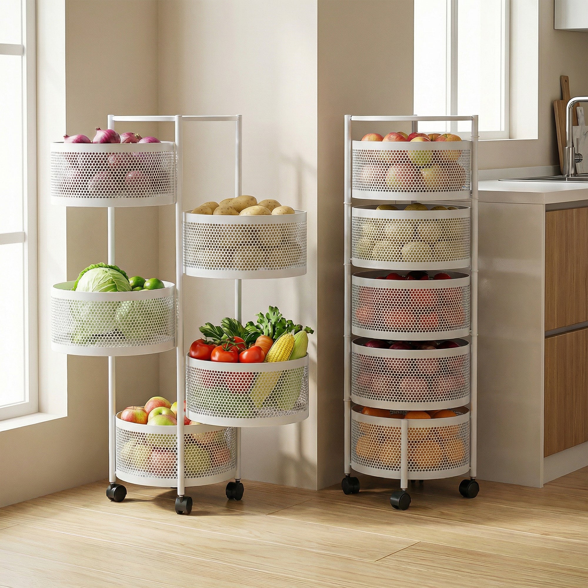 Dailora 5-Tier Round Rotating Kitchen Trolley with 360° Wheels