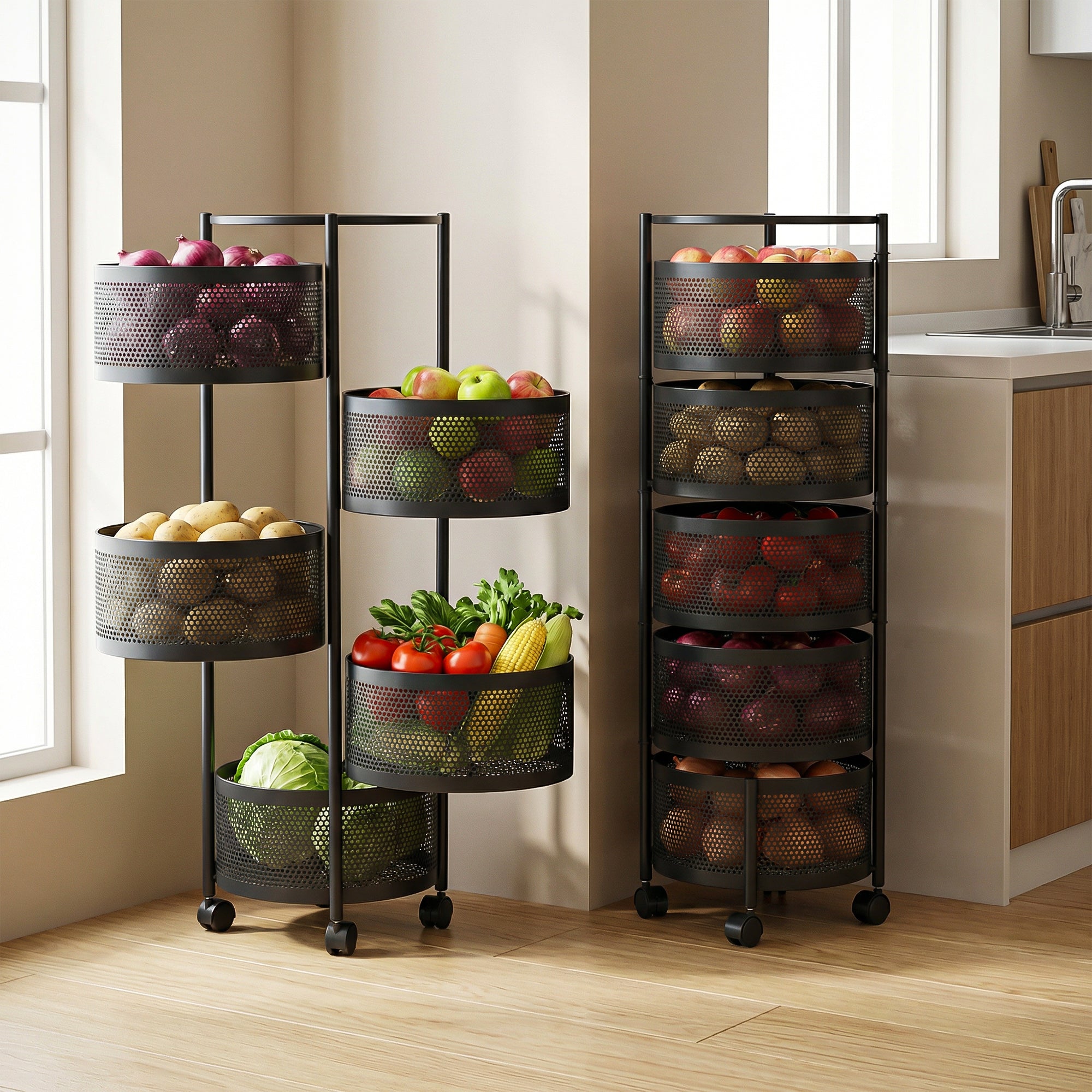 Dailora 5-Tier Round Rotating Kitchen Trolley with 360° Wheels