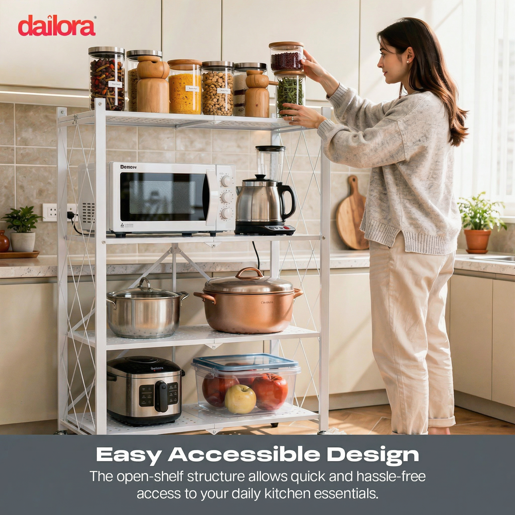 Dailora Multipurpose Foldable Kitchen Storage Rack with Wheels Rack for Home, Office & Garage