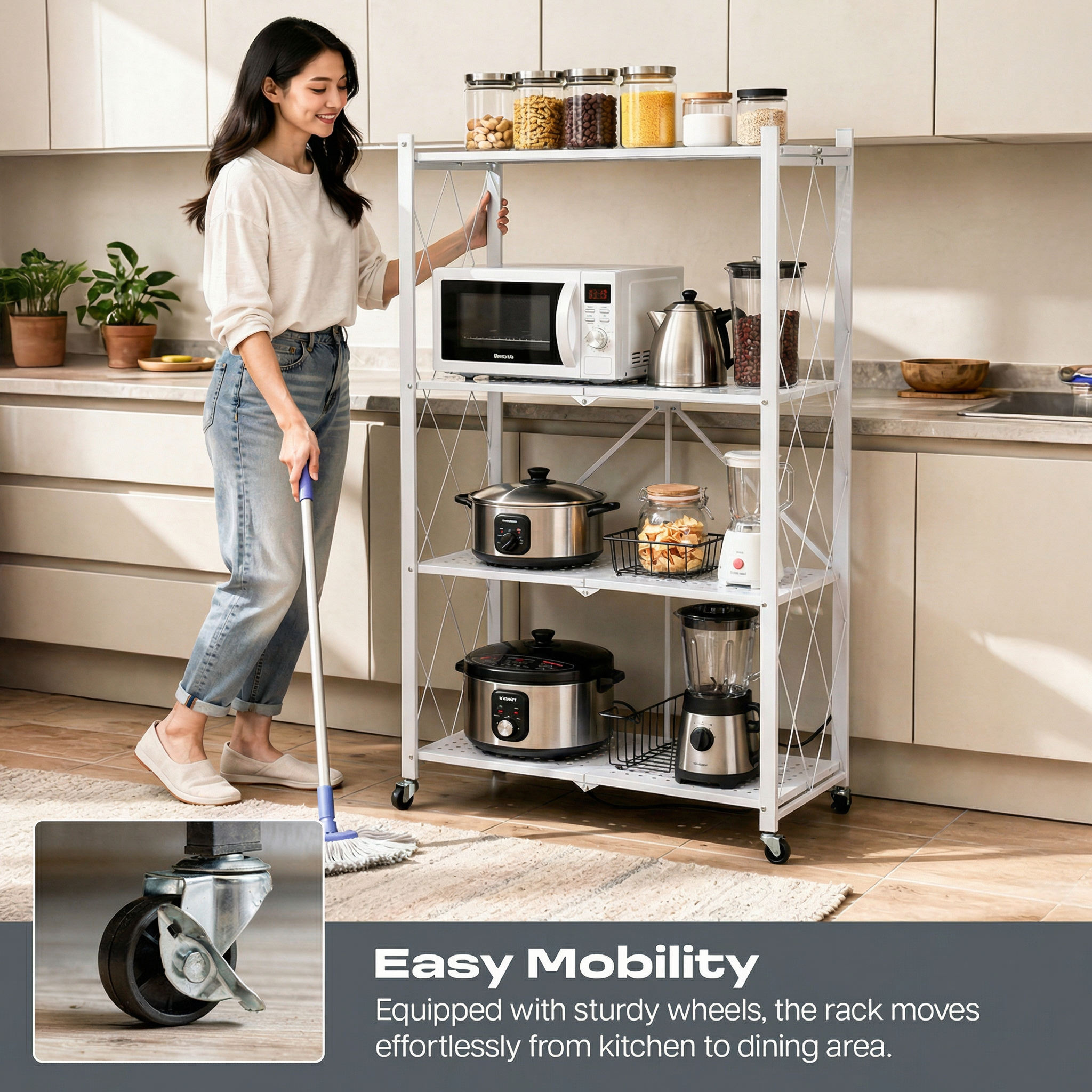 Dailora Multipurpose Foldable Kitchen Storage Rack with Wheels Rack for Home, Office & Garage