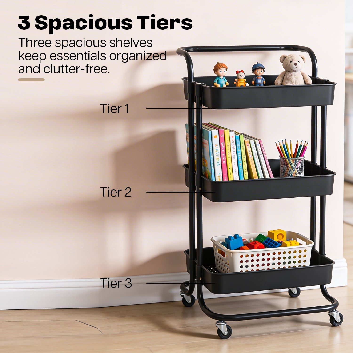 Dailora 3-Tier Multipurpose Trolley with 360° Lockable Wheels