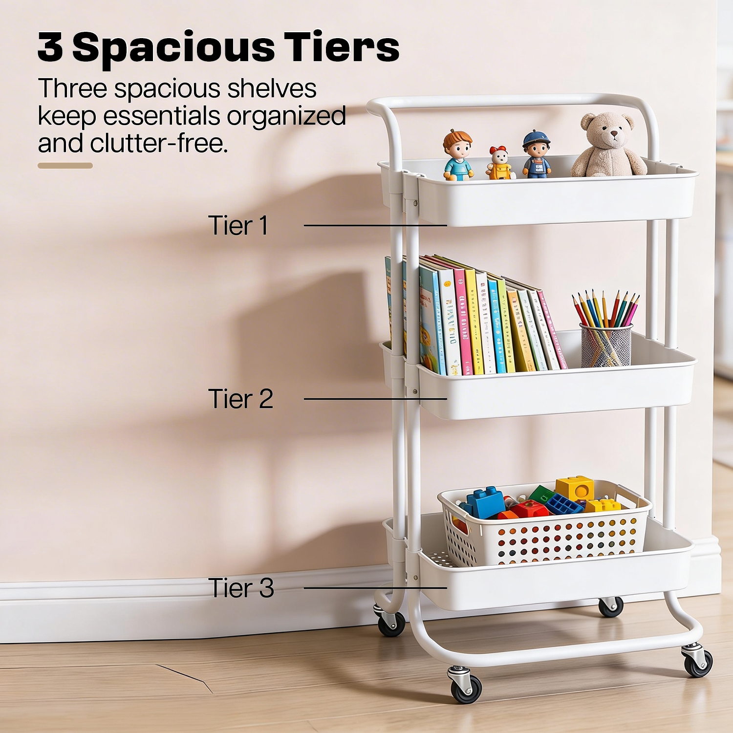 Dailora 3-Tier Multipurpose Trolley with 360° Lockable Wheels