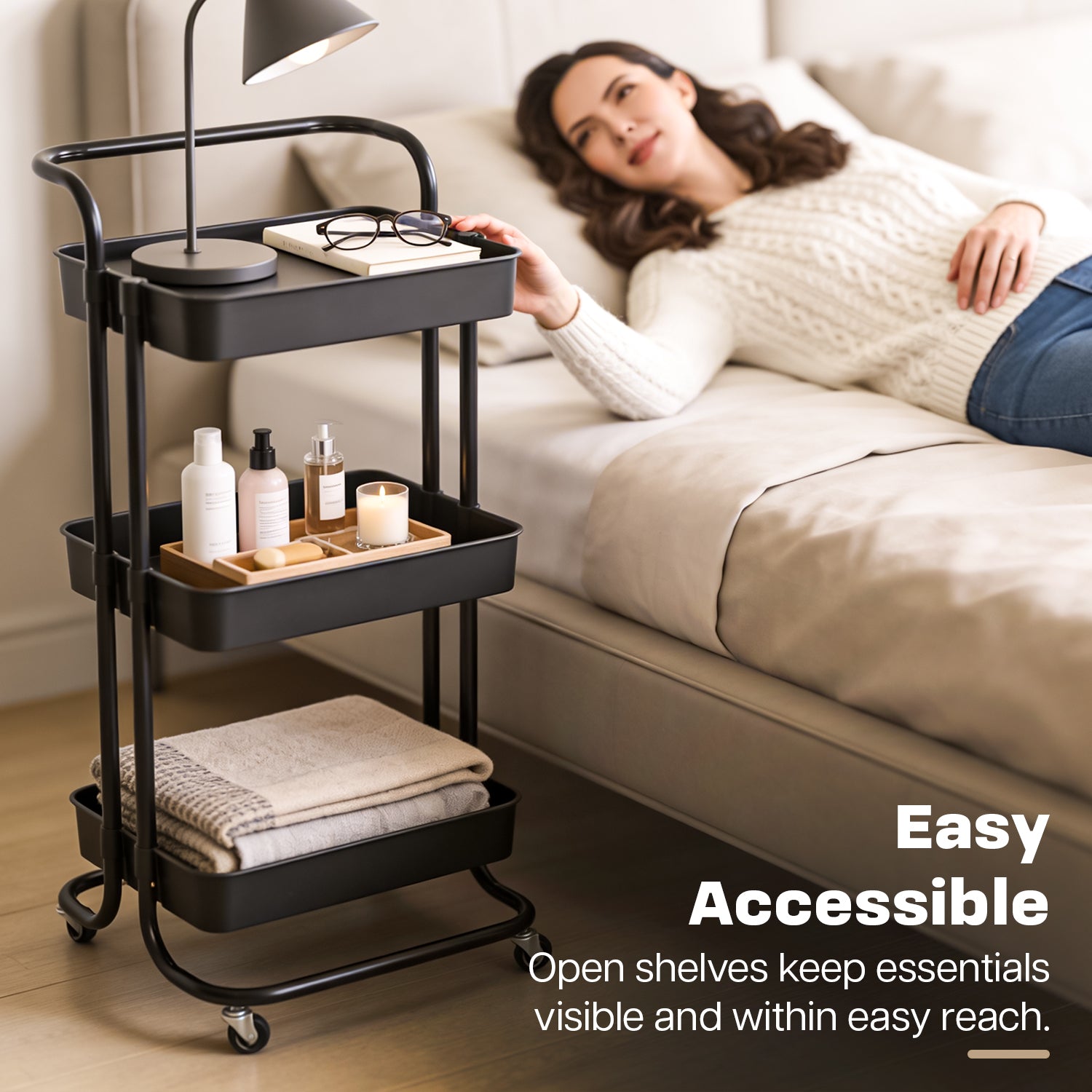 Dailora 3-Tier Multipurpose Trolley with 360° Lockable Wheels