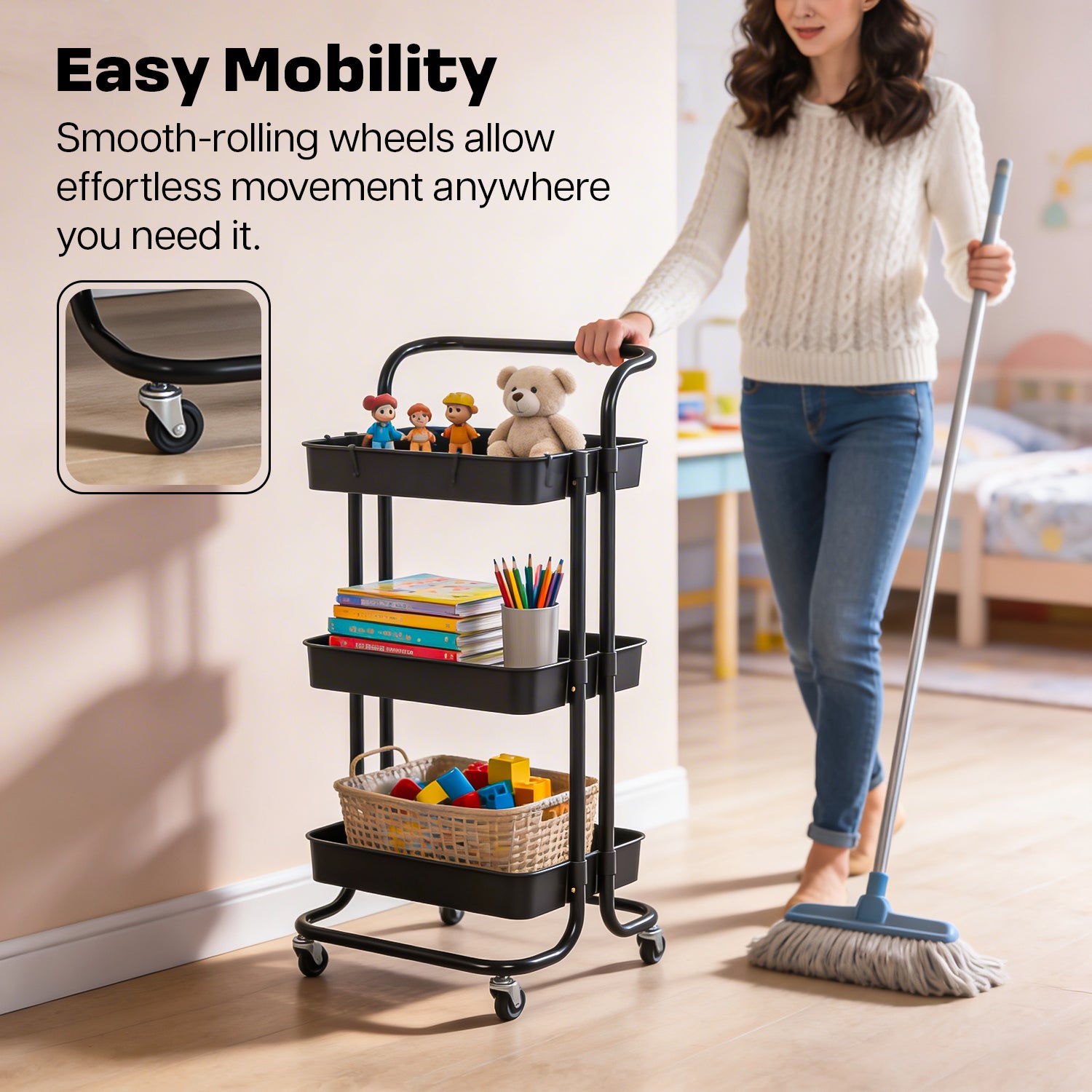 Dailora 3-Tier Multipurpose Trolley with 360° Lockable Wheels