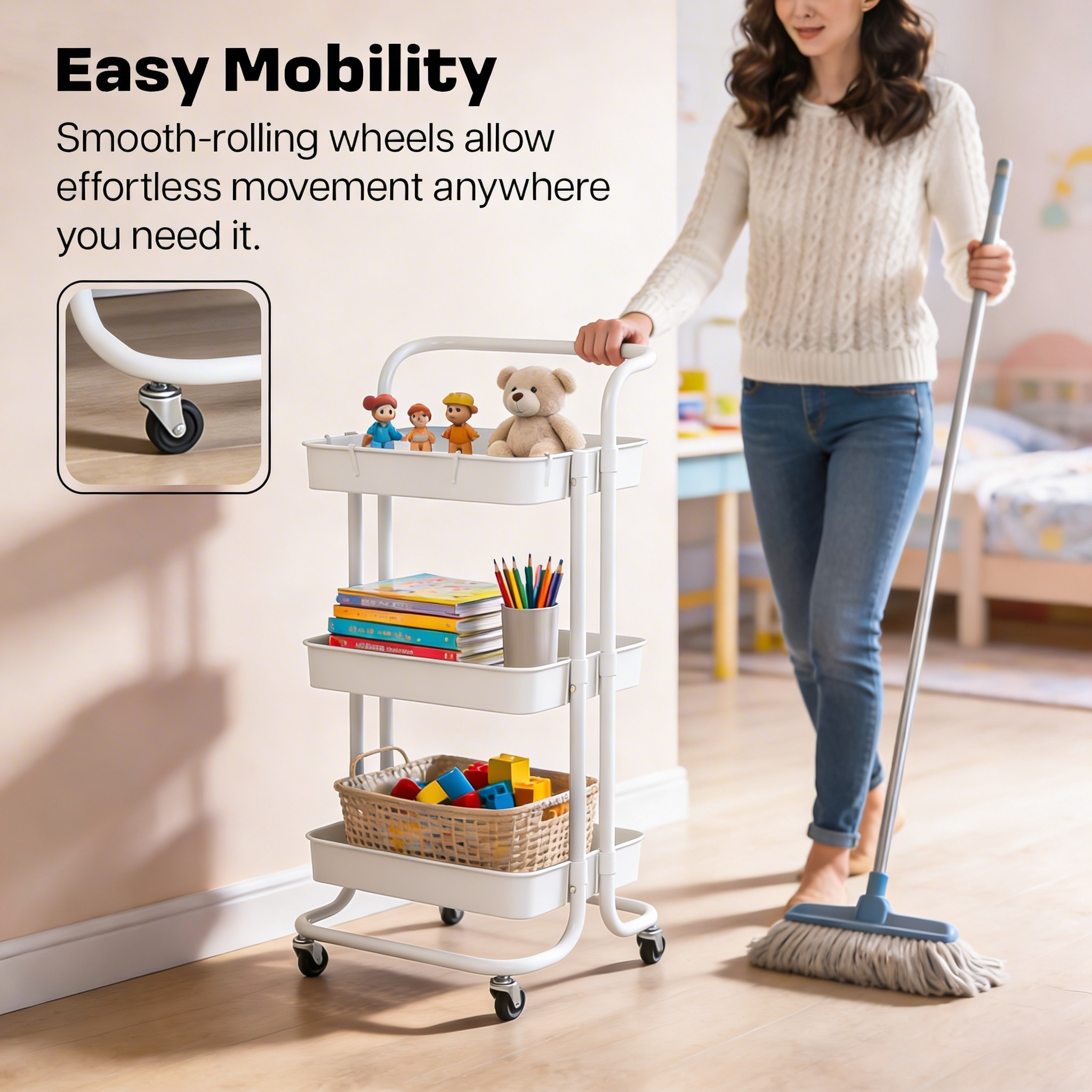 Dailora 3-Tier Multipurpose Trolley with 360° Lockable Wheels