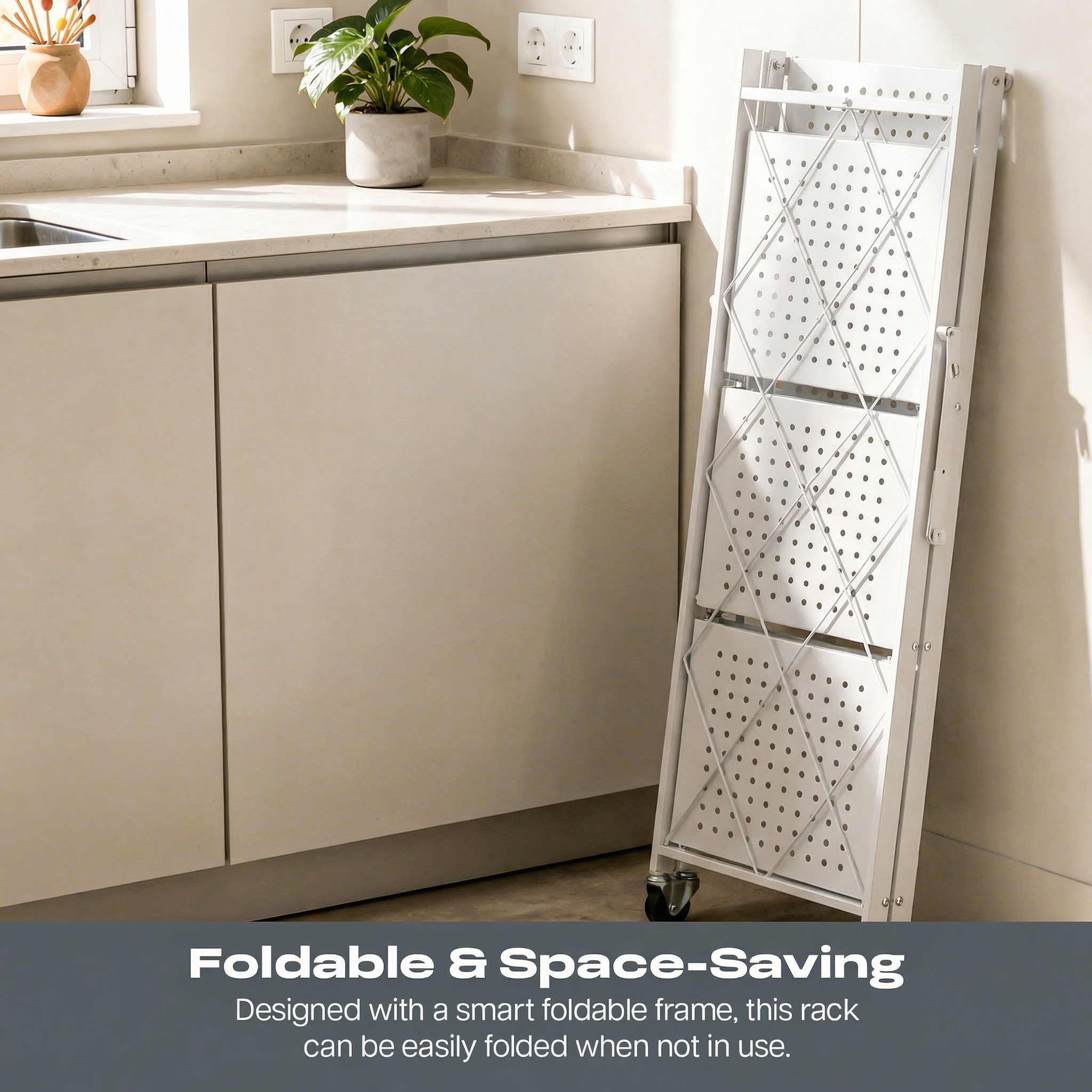 Dailora Multipurpose Foldable Kitchen Storage Rack with Wheels Rack for Home, Office & Garage