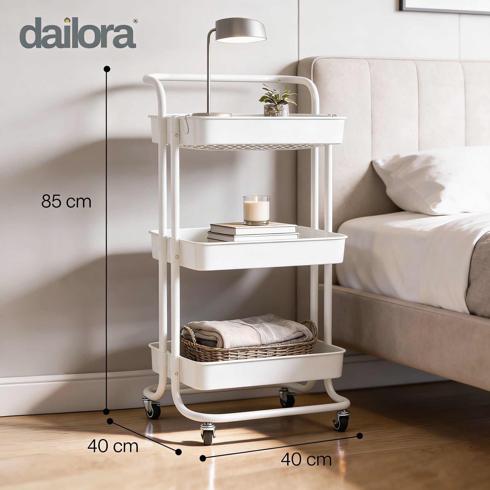Dailora 3-Tier Multipurpose Trolley with 360° Lockable Wheels