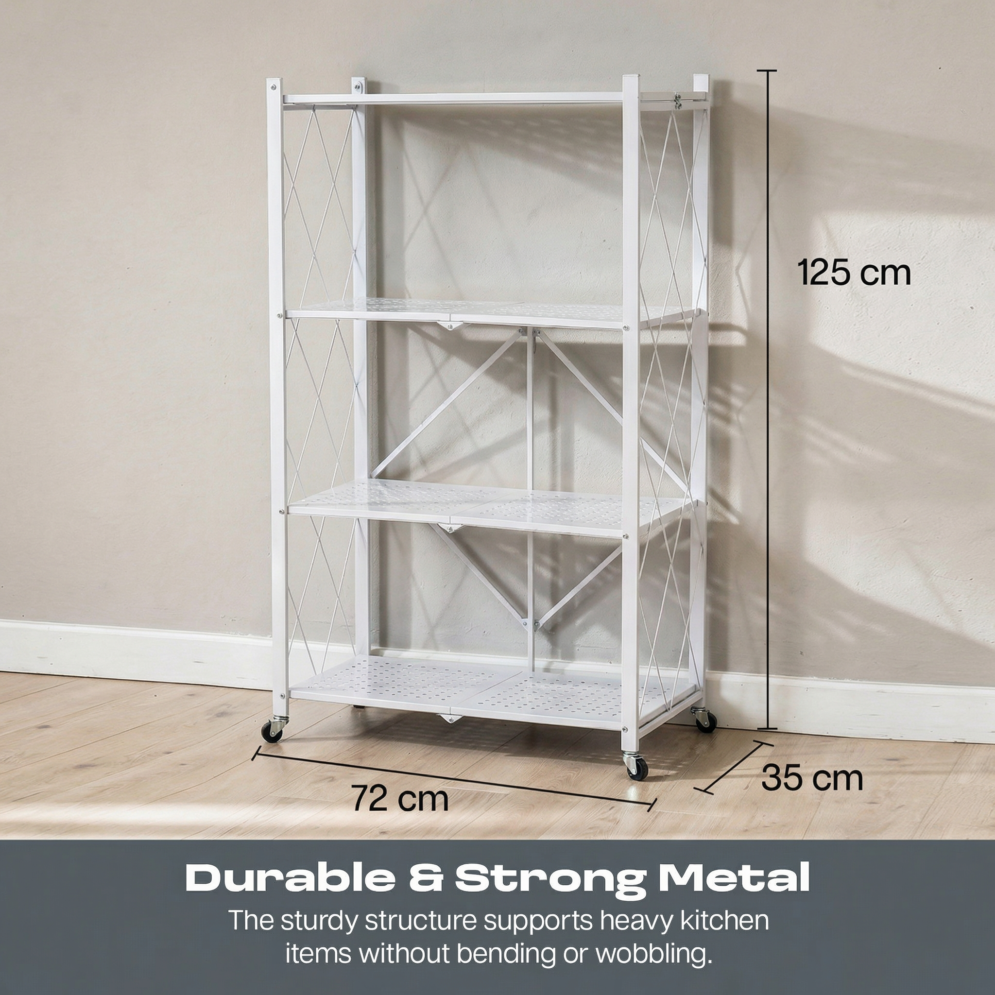 Dailora Multipurpose Foldable Kitchen Storage Rack with Wheels Rack for Home, Office & Garage