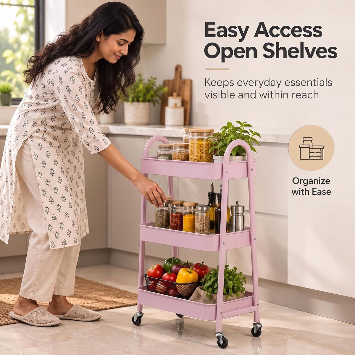 Kitchen Storage Trolley with Handle