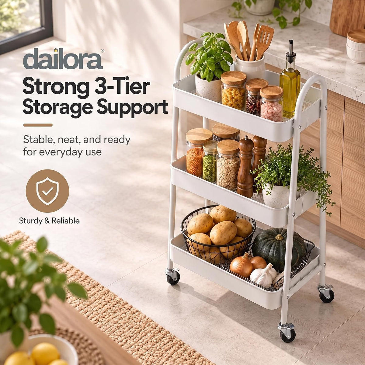 3 Tier Metal Kitchen Storage Trolley