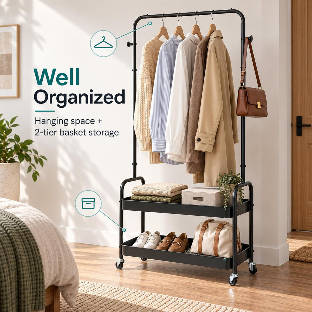 freestanding metal cloth stand