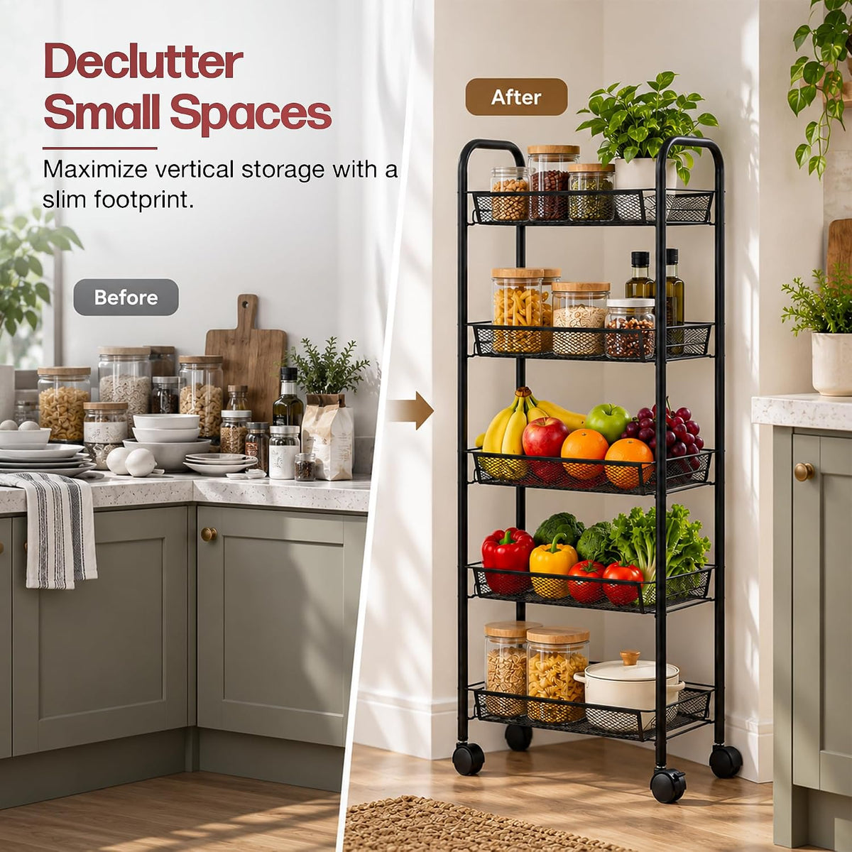 Metal 5 Layer Kitchen Trolley Storage Organizer