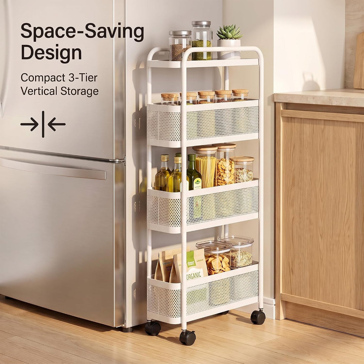 Kitchen Storage Organizer Rack with 360° Lockable Wheels 