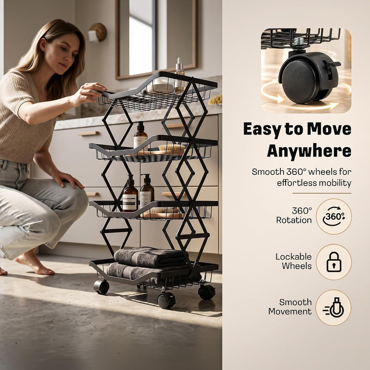 Storage Rack with 360° Lockable Wheels