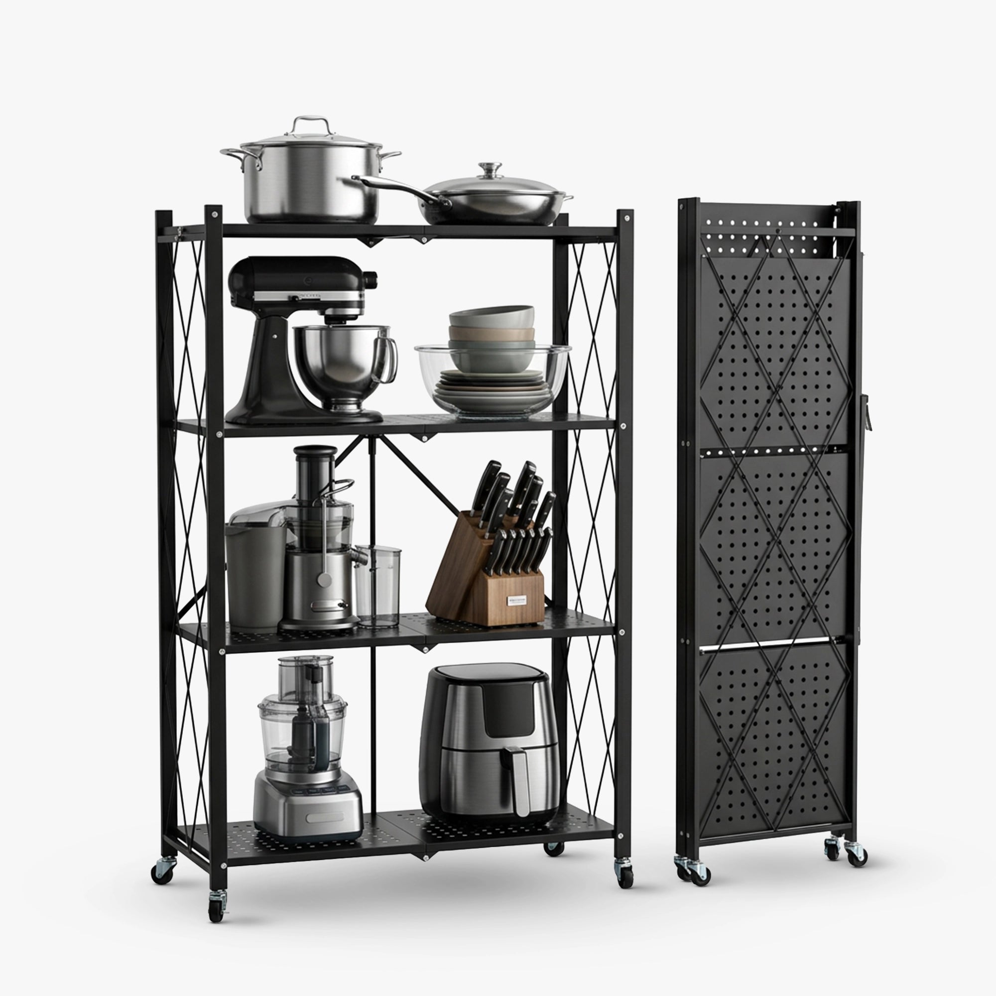 Dailora Multipurpose Foldable Kitchen Storage Rack with Wheels Rack for Home, Office & Garage