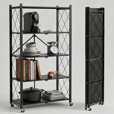 Dailora 5-Tier Multipurpose Foldable Kitchen Storage Rack with Wheels