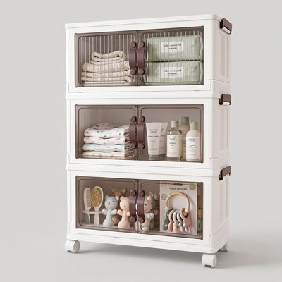 Dailora 3 Tier Plastic Wardrobe for Bedroom with Wheels and Magnetic Doors